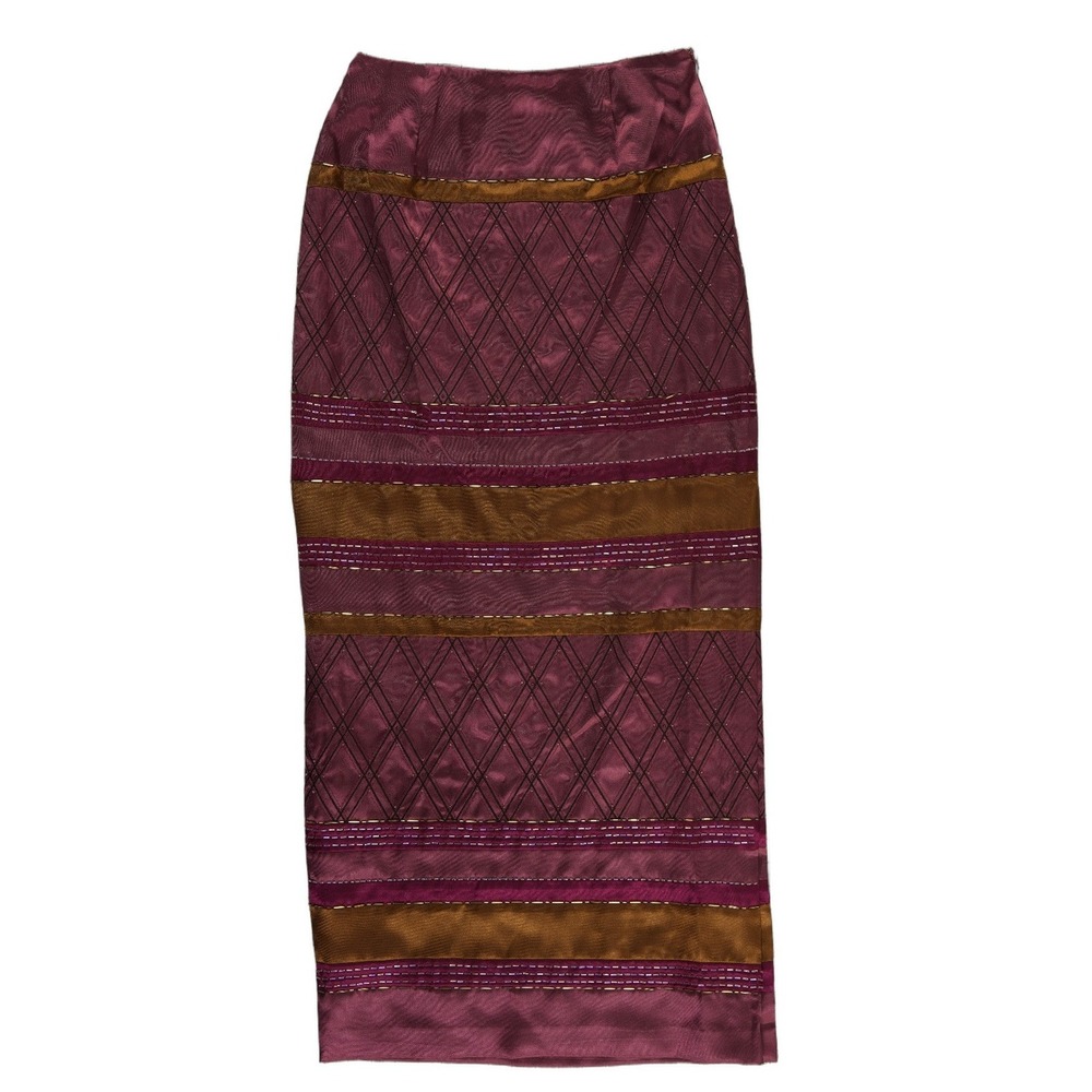 Adrianna Papell Evening Long Skirt Women's Size 10 Burgundy Bronze Beaded Maxi